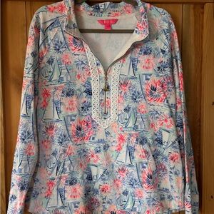 Lilly Pulitzer Half-Zip Pullover Top - Blue & Pink